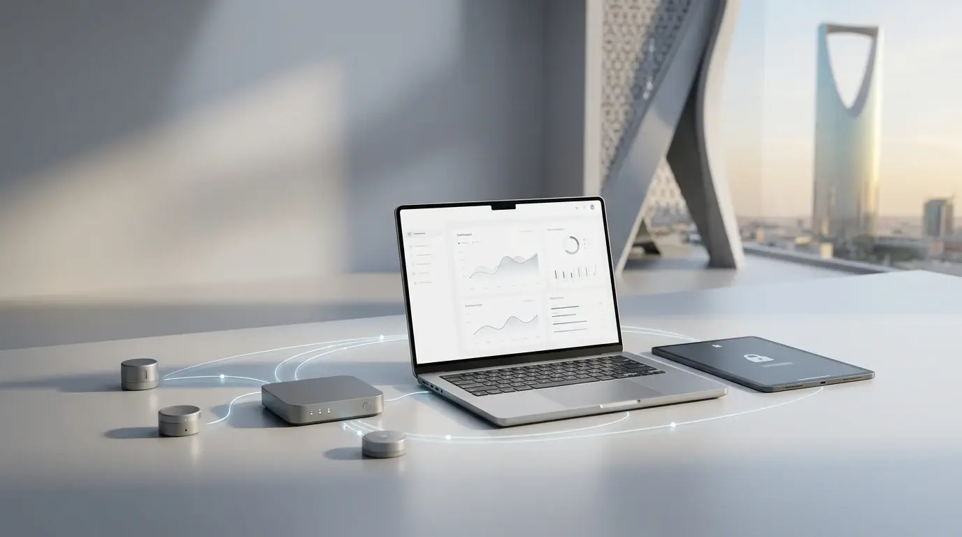 IoT solutions in Saudi Arabia showing smart sensors, connected devices, and industrial automation systems